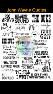 John Wayne Quotes Waterslide Sheet - Digital File OR Full Printed Sheet
